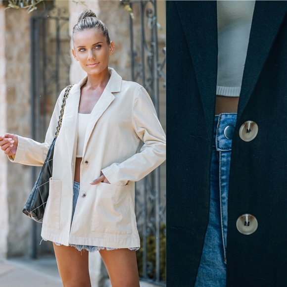 Anthropologie Jackets & Blazers - Navy linen open blazer button down pocket cotton jacket shacket boho bohemian